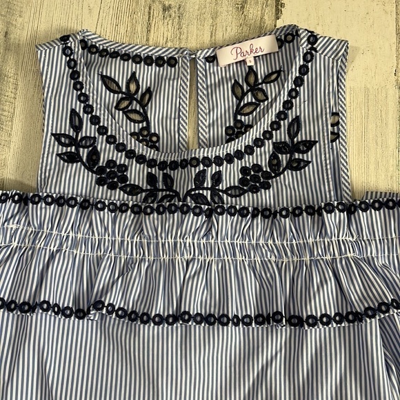 Parker Sammy Embroidered Cold Shoulder Stripe Blouse Size Small - Picture 7 of 11